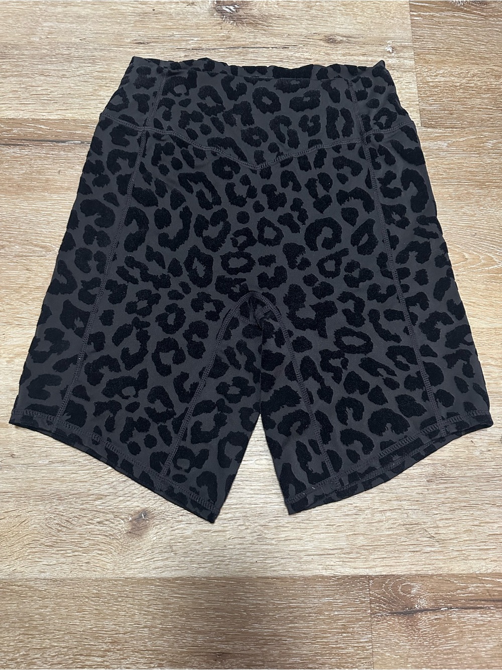 High-Waist Black Leopard Print Bike Shorts